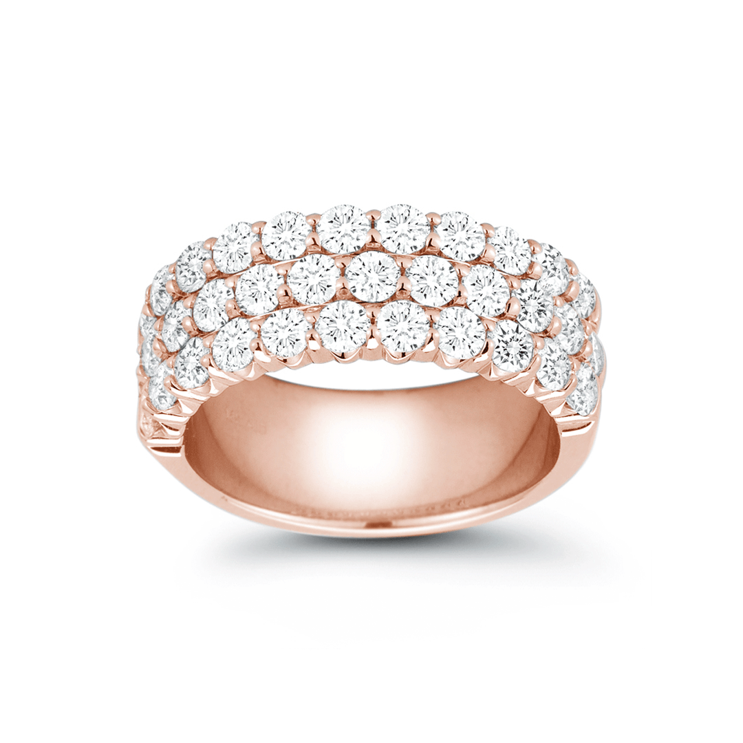 18k Rose Gold and 2.38 Total Weight Diamond 3 Row Band