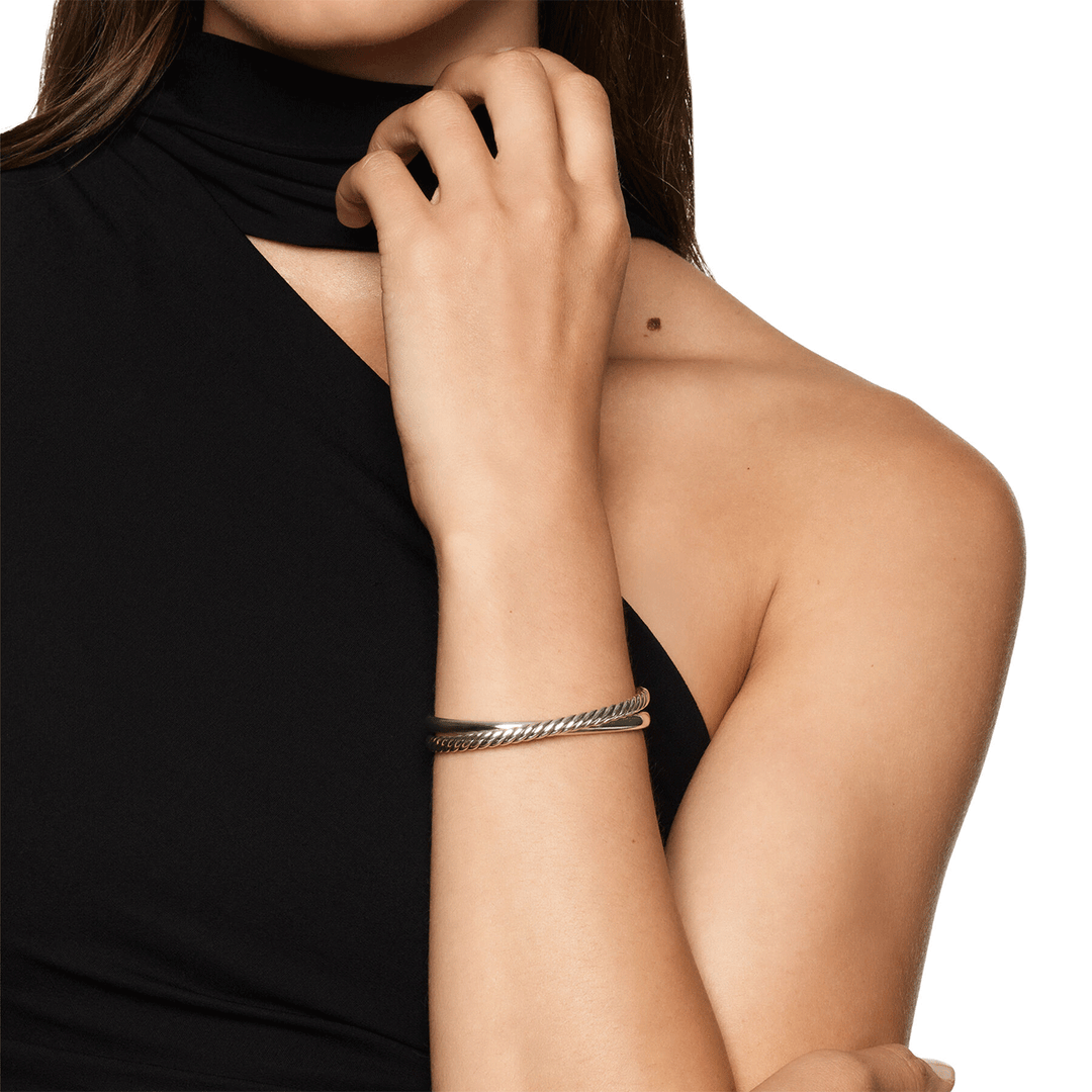 David Yurman Crossover Two Row Cuff Bracelet Sterling Silver, 10.7mm