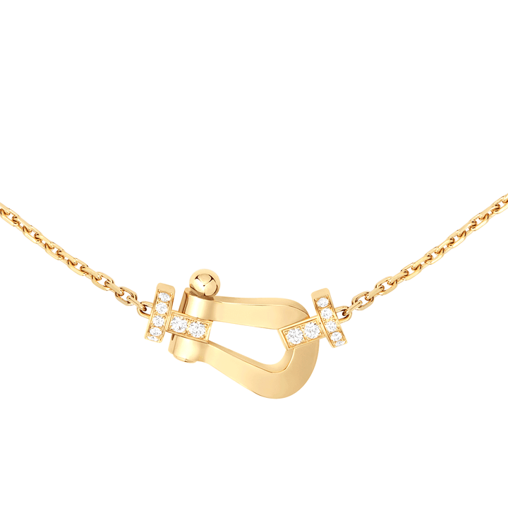 FRED Force 10 Large 18k Yellow Gold and Half Pave Diamond Necklace