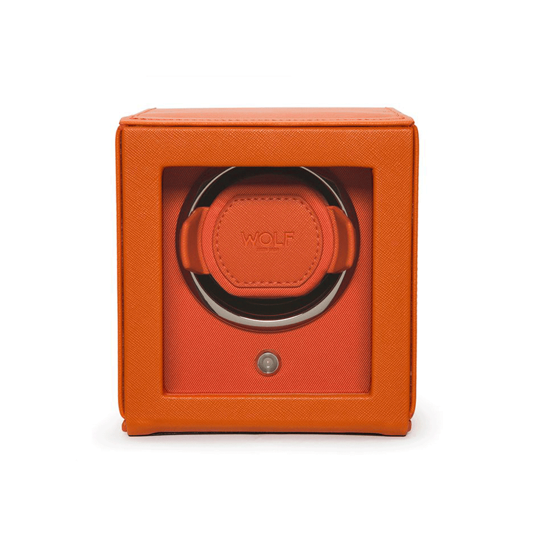 Wolf Designs Cub Single Watch Winder with Cover Orange