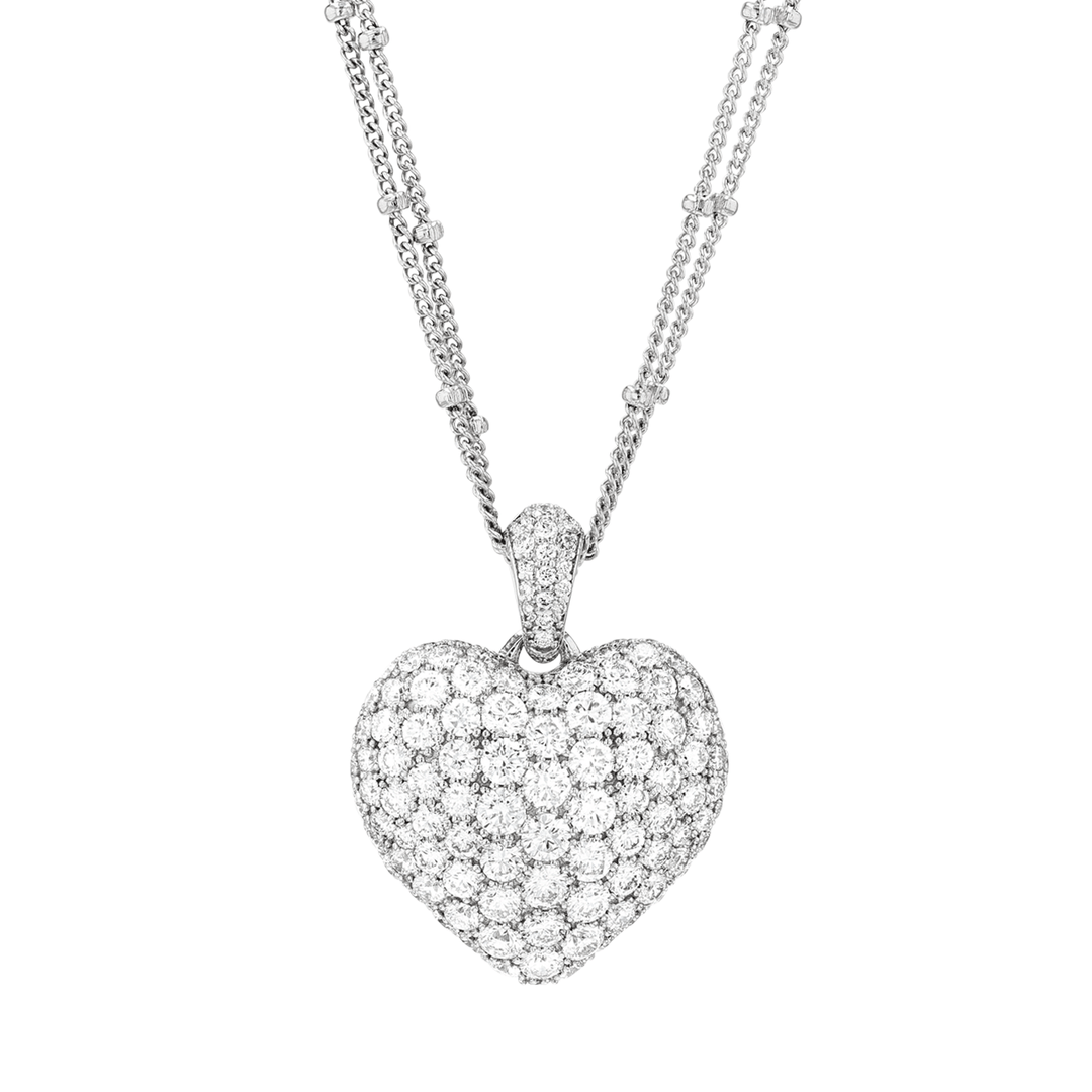 18k Gold Heart and Diamond 2.80 Total Weight Double Chain Pendant