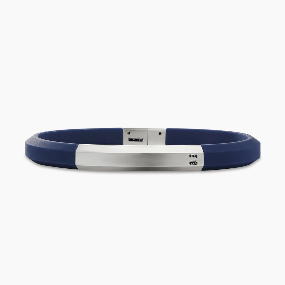 David Yurman Streamline ID Bracelet Blue Rubber with Sterling Silver, 8mm