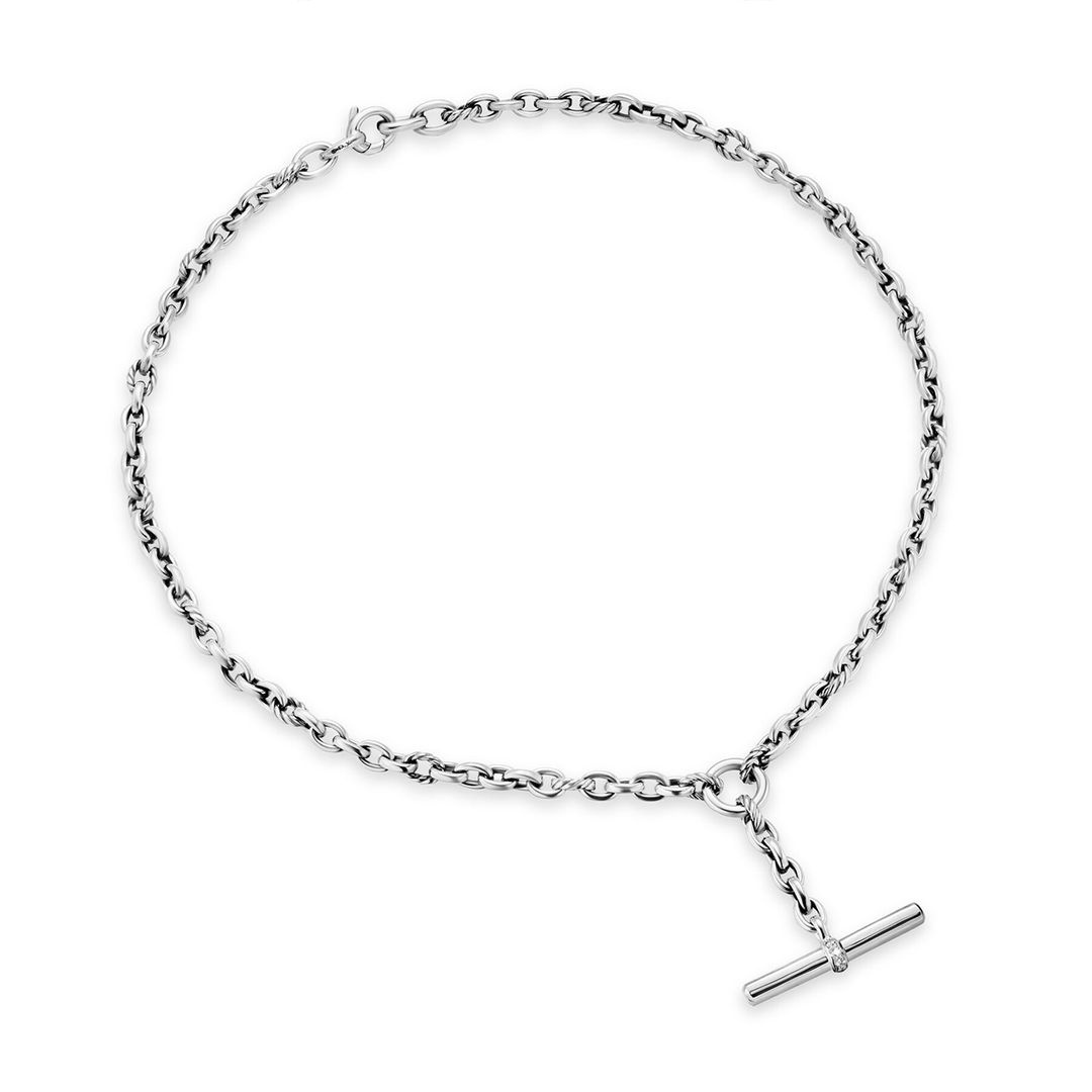 David Yurman DY Mercer® Petite Toggle Chain Necklace Sterling Silver with Diamonds, 4.5mm