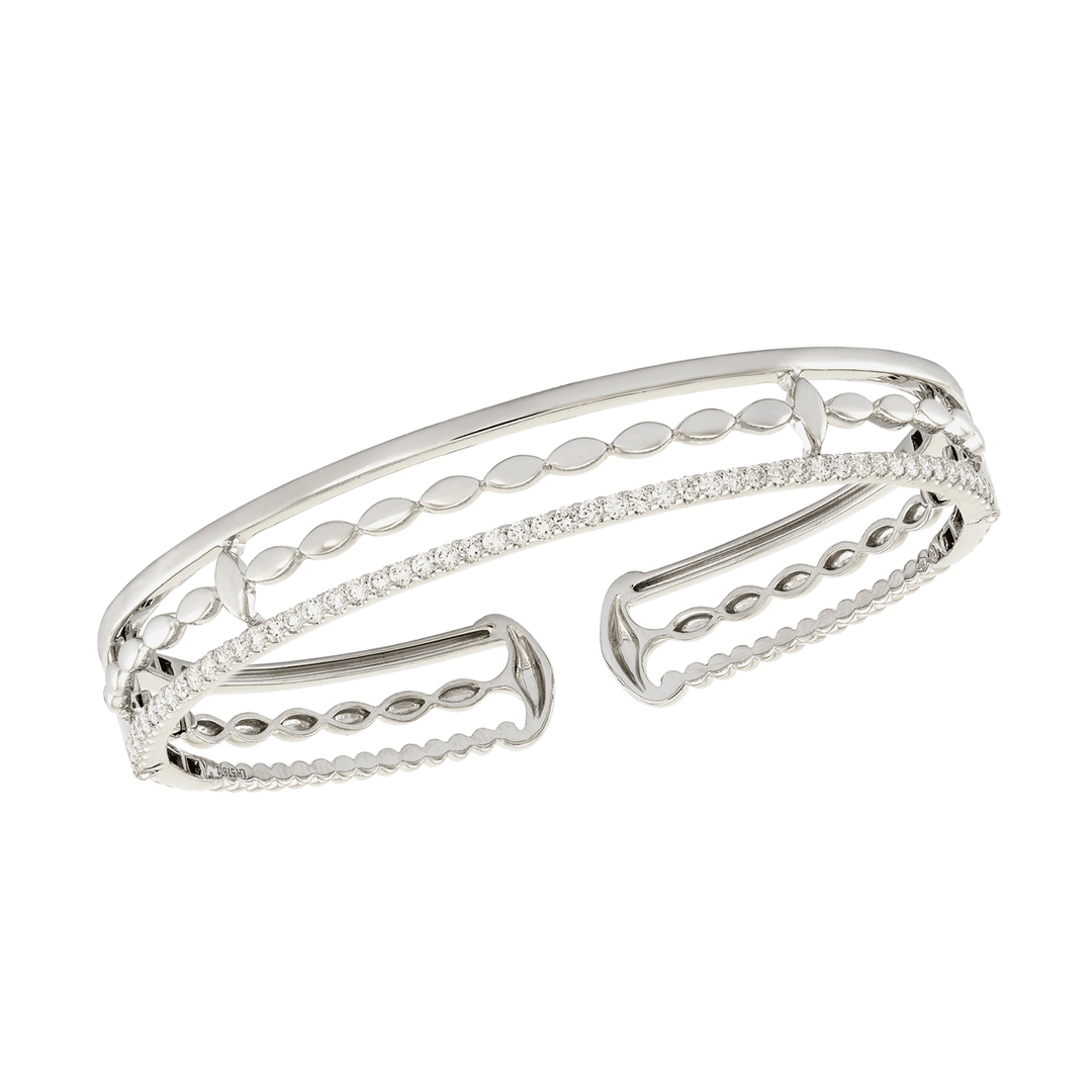 Etho Maria 18k White Gold and Diamond Three Row Cuff Bracelet