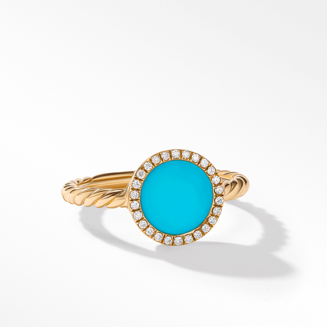 David Yurman Petite DY Elements Ring in 18k Yellow Gold with Turquoise and Pavé Diamonds