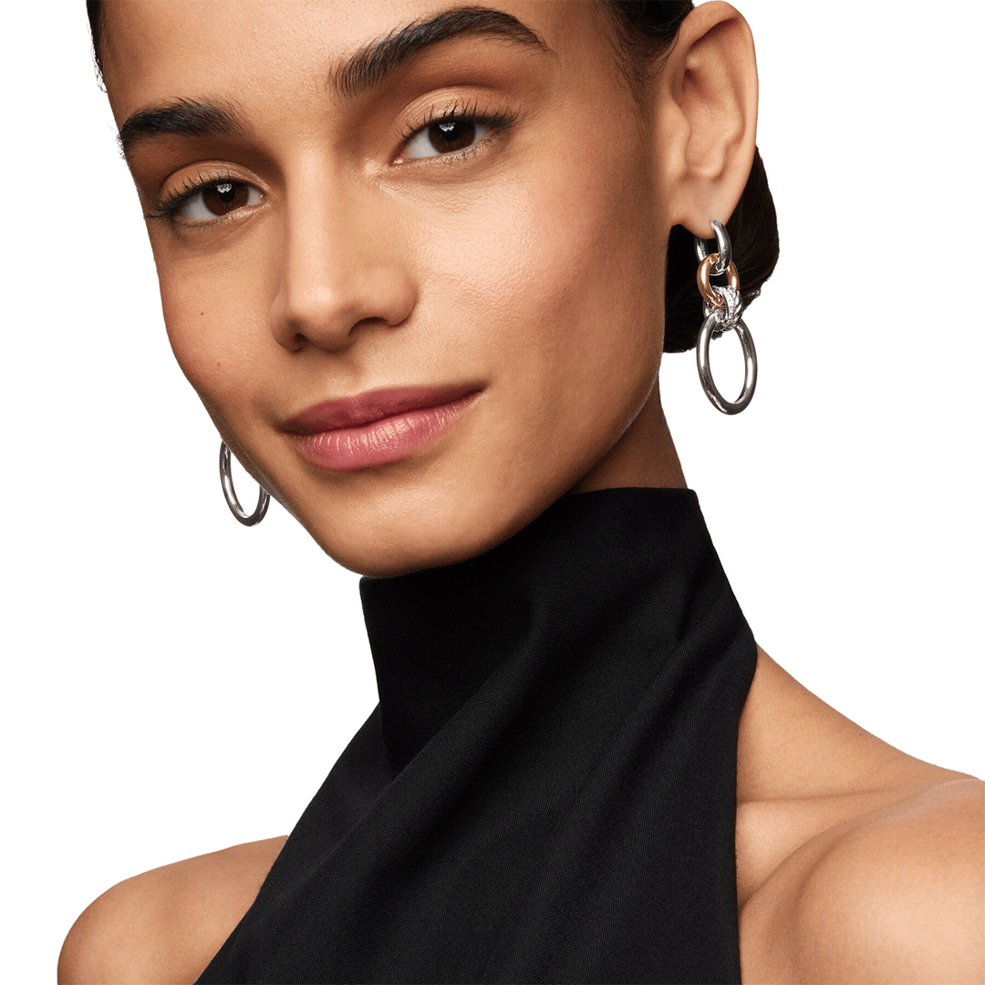 David Yurman Mercer Circular Drop Earrings in Sterling Silver with 18k Yellow Gold and Pavé Diamond