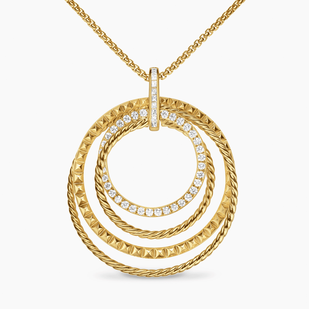 David Yurman Crossover Trio Pendant Necklace 18k Yellow Gold with Diamonds, 39.5mm