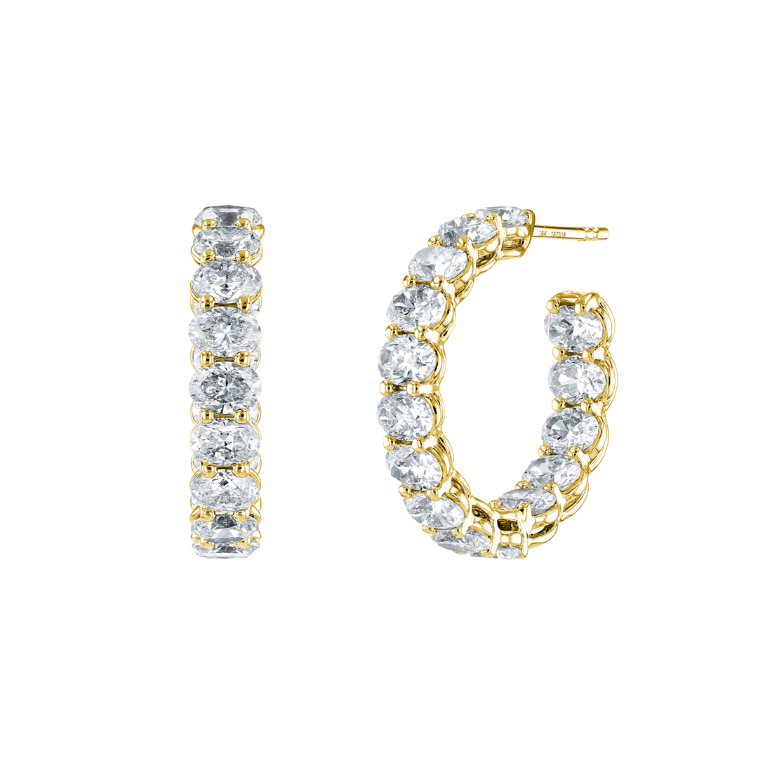 18k Yellow Gold and Oval Diamond 4.92 Total Weight In and Out Hoops