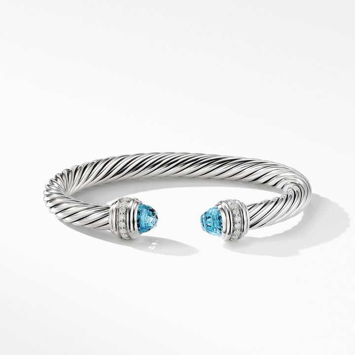 David Yurman Cable Bracelet with Blue Topaz and Diamonds