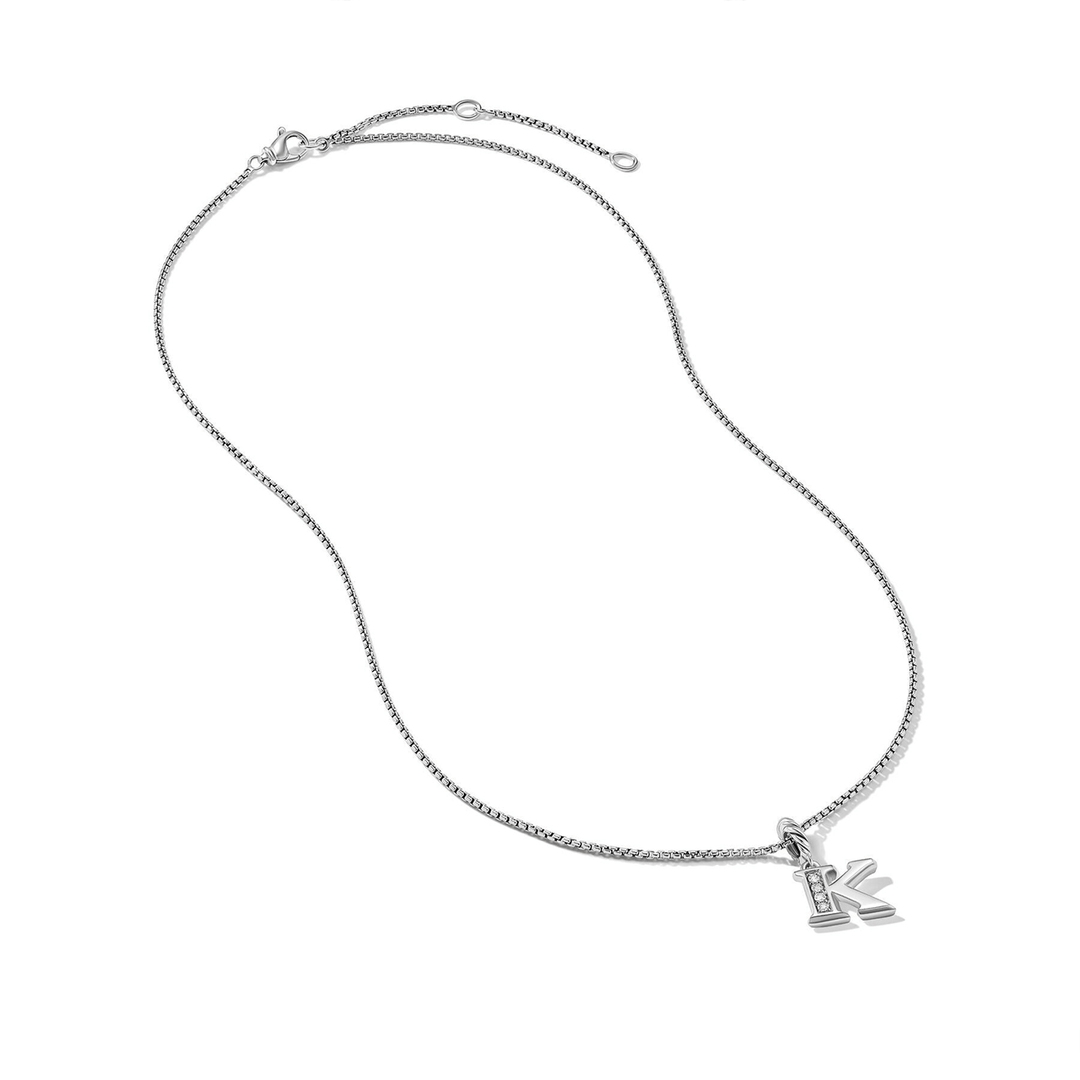 David Yurman Pavé Initial Pendant Necklace Sterling Silver with Diamond K