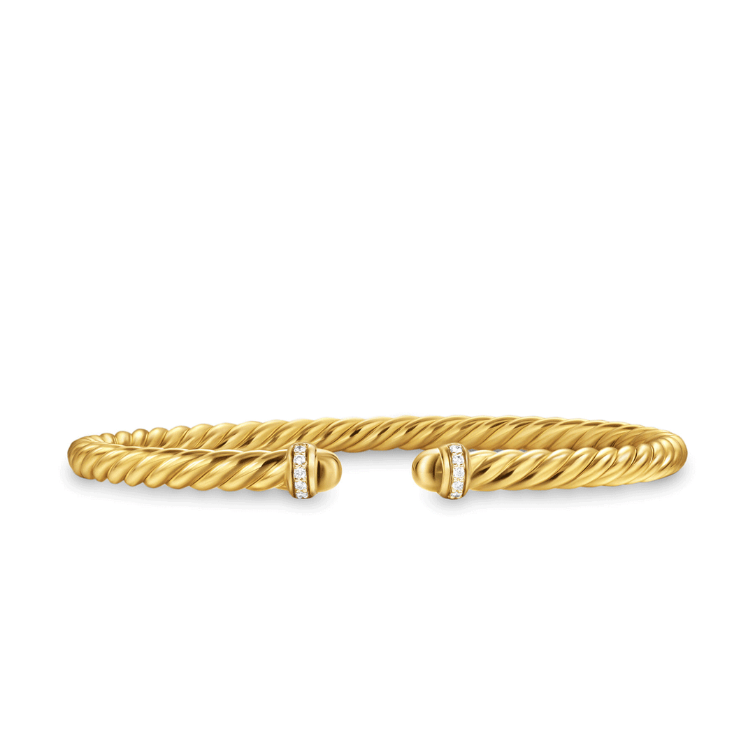 David Yurman Cablespira® Flex Bracelet 18K Yellow Gold with Gold Domes and Diamonds, 4mm Medium