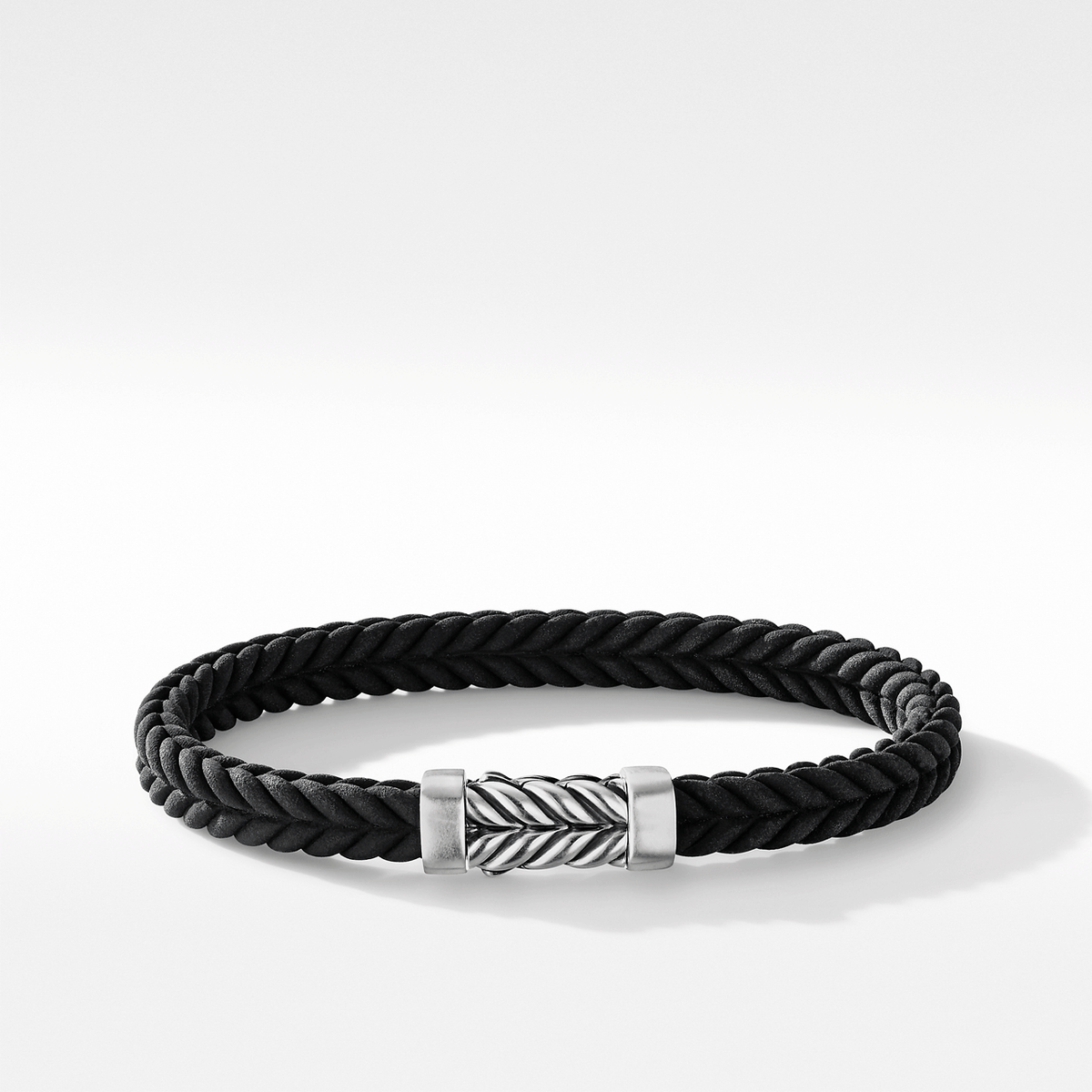 David Yurman Chevron Bracelet Black Rubber with Sterling Silver, 6mm