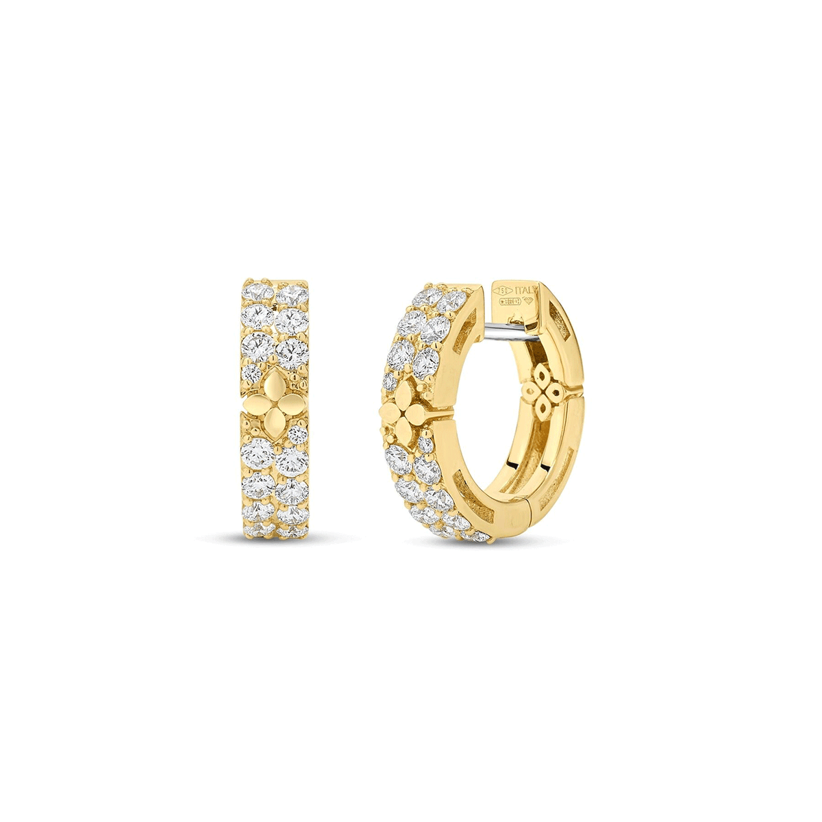 Roberto Coin Love in Verona 18k Yellow Gold and Pave Diamond Flower Hoop Earrings