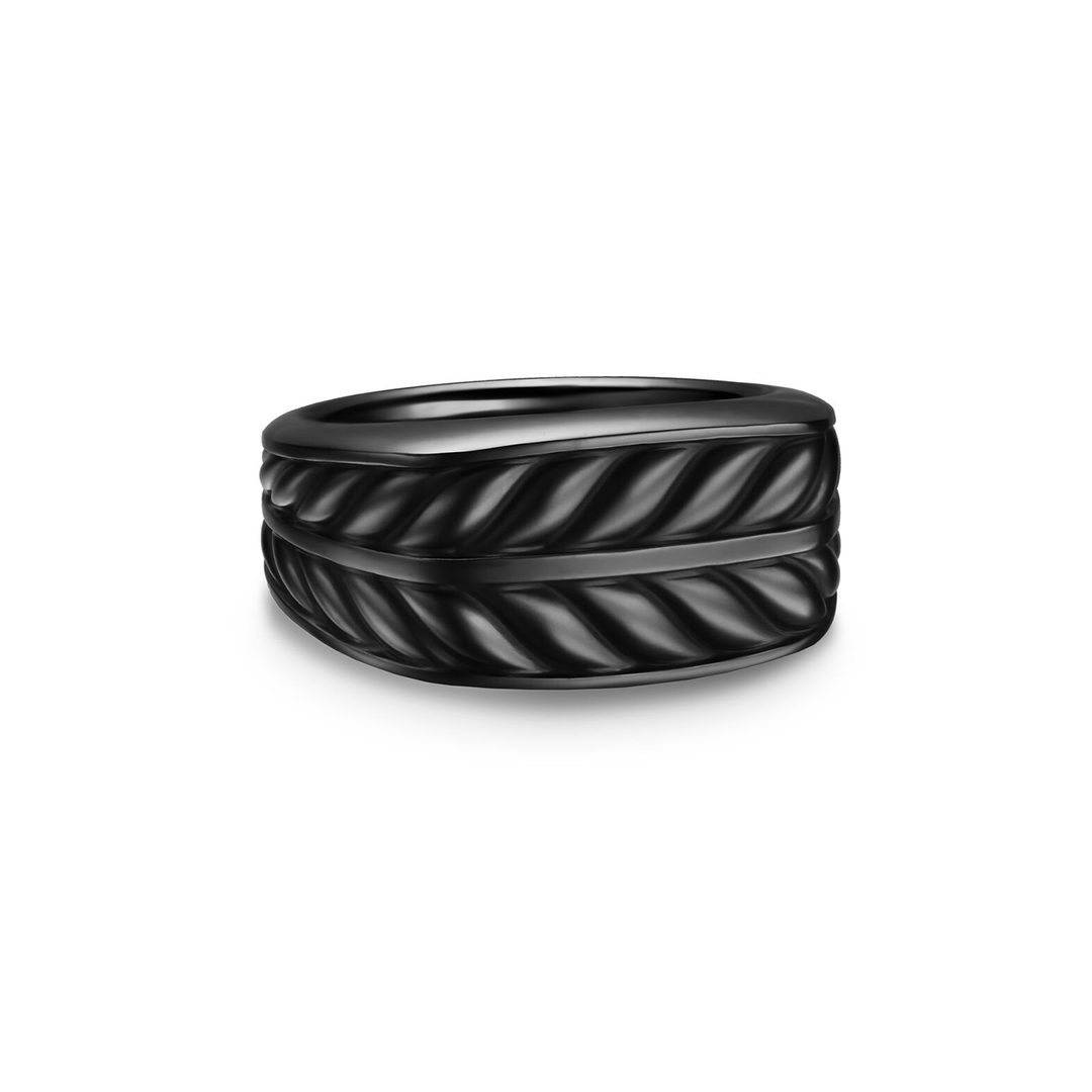 David Yurman Chevron Three Sided Signet Ring Black Titanium, 12.5mm