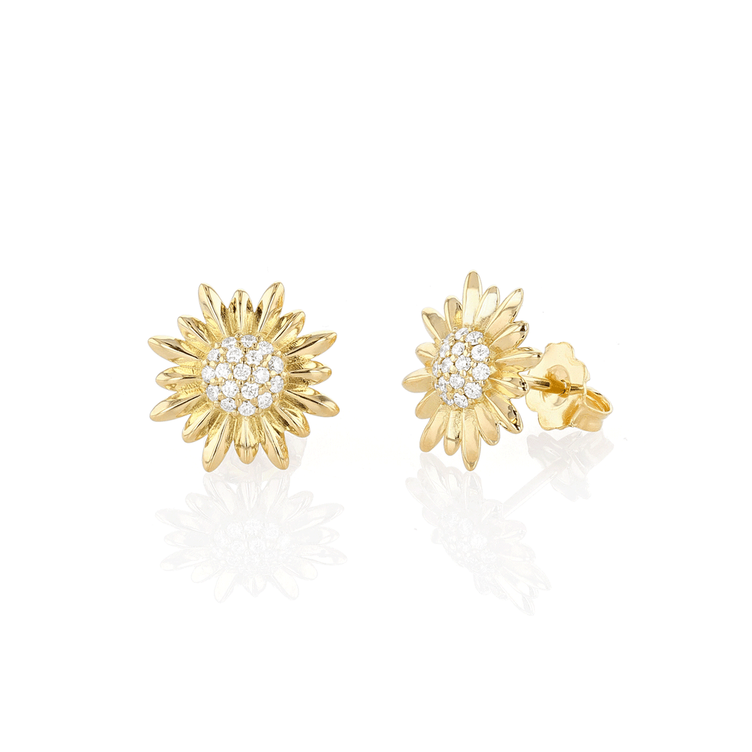 Charms of Hope 18k Gold Sunflower Pave Diamond Earrings