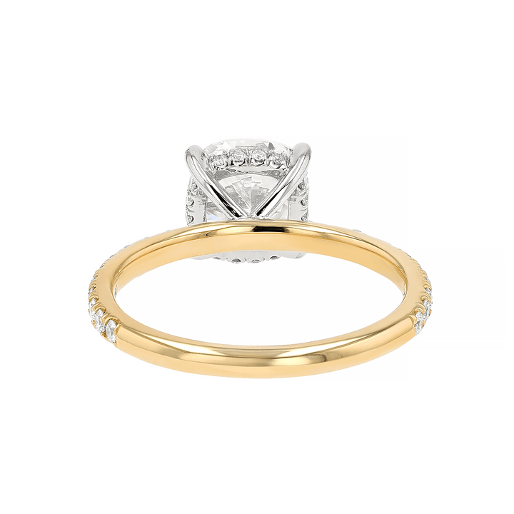 The Hamilton Silhouette Platinum 18k Yellow Gold and 2.21 Total Weight Cushion Cut Diamond Engagement Ring