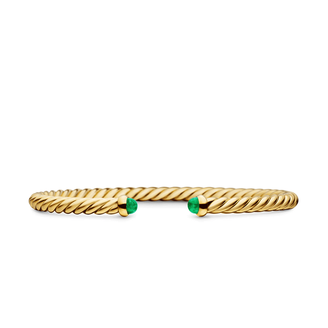 David Yurman 18K Yellow Gold with Emeralds, 4mm Cablespira® Flex Bracelet