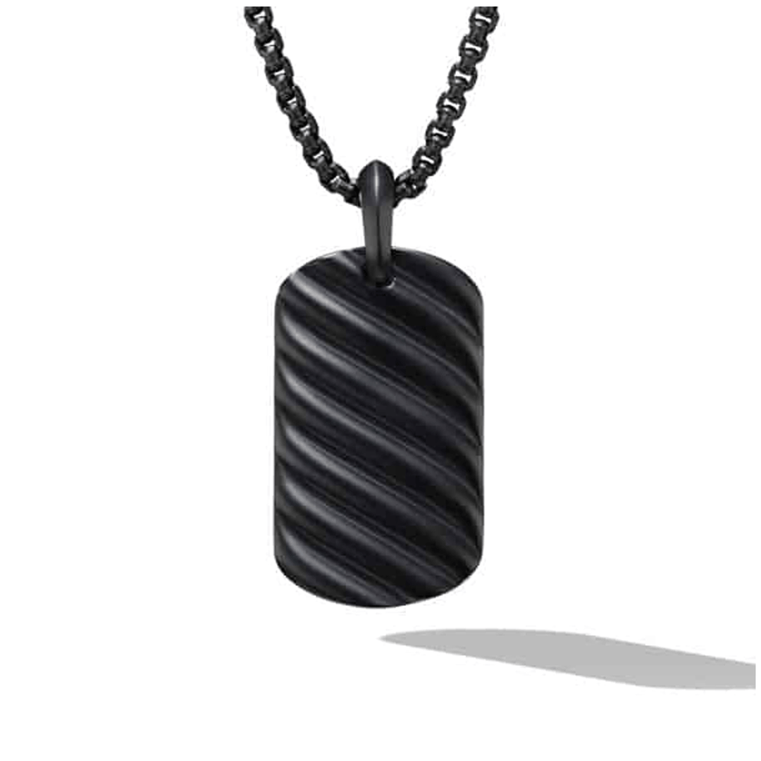 David Yurman Sculpted Cable Tag in Black Titanium, 35mm