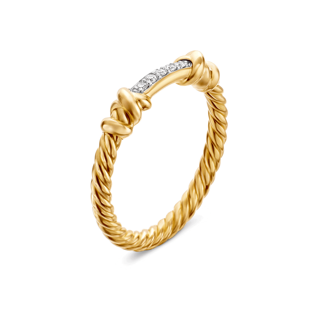 David Yurman Petite Helena Wrap Band Ring in 18K Yellow Gold with Diamonds, 4mm