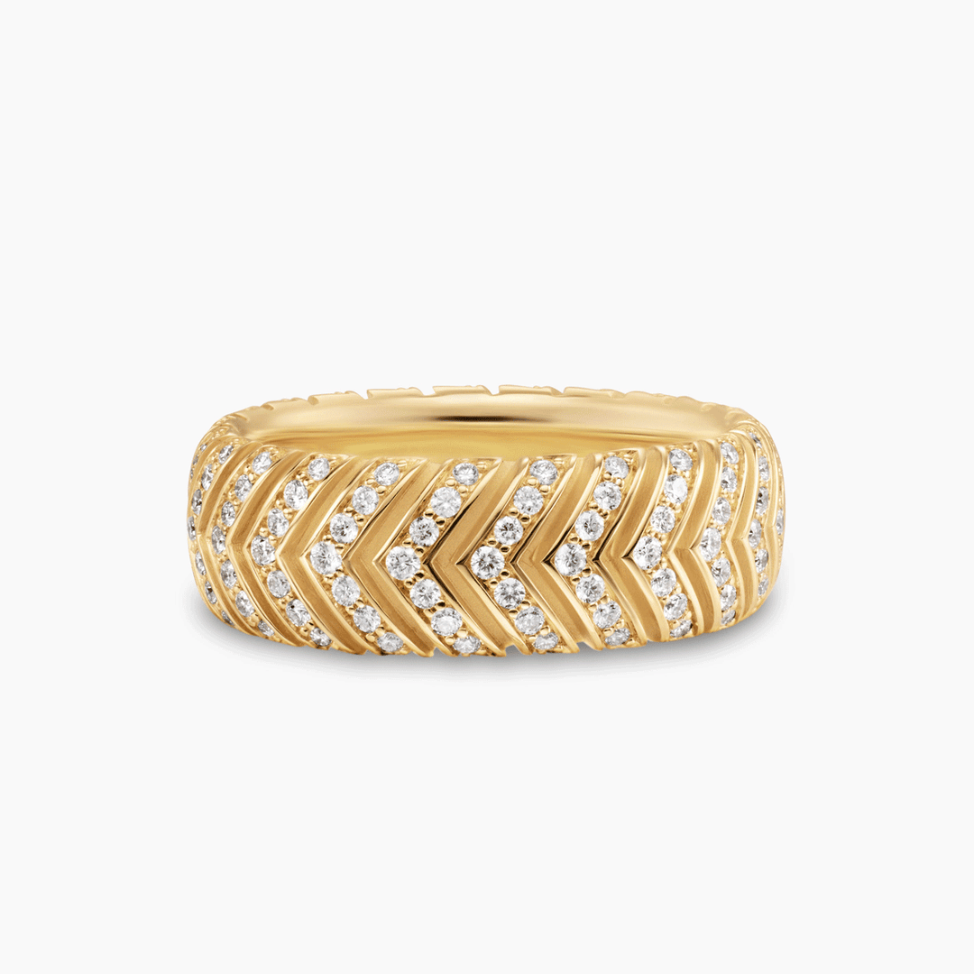 David Yurman Chevron Band Ring 18K Yellow Gold with Diamonds, 8mm