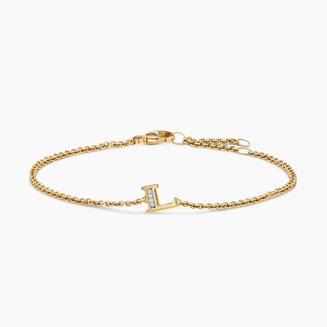 David Yurman Petite Pavé Initial Chain Bracelet 18k Yellow Gold with Diamond L
