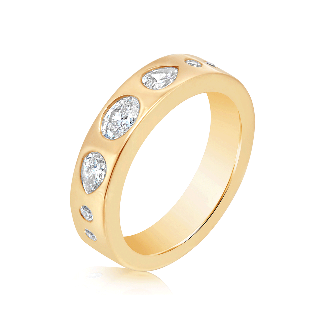 18k Yellow Gold and .57 Total Weight Multi Shape Diamond Band