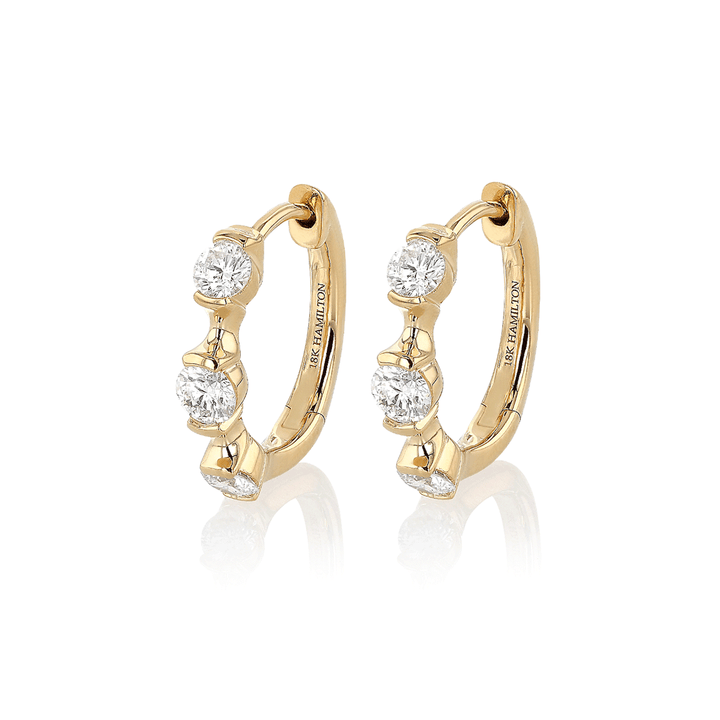 Wave 18k Yellow Gold and .60 Total Weight Diamond Hoops