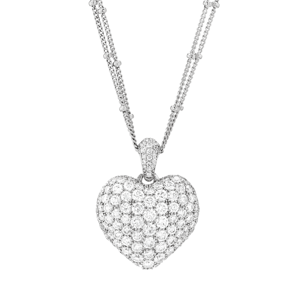 18k Gold Heart and Diamond 2.80 Total Weight Double Chain Pendant