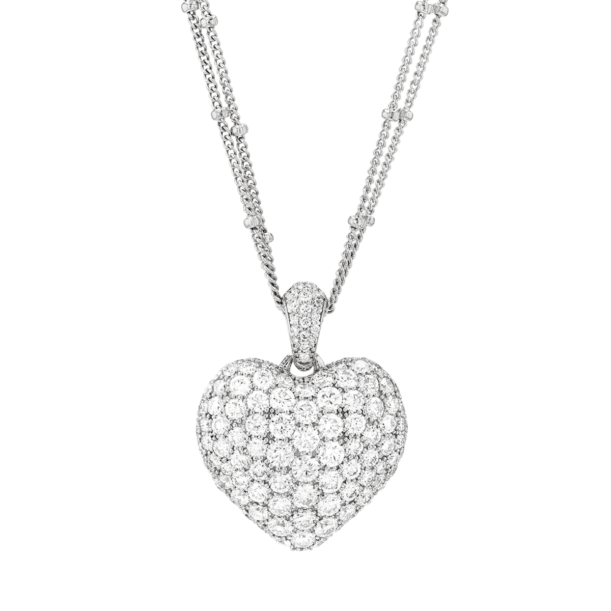 18k Gold Heart and Diamond 2.80 Total Weight Double Chain Pendant