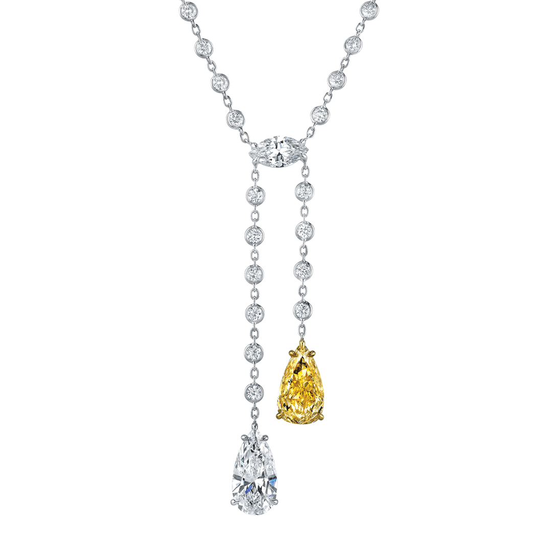 Private Reserve Platinum and 18k Gold Fancy Yellow Diamond 4.06 Total Weight Necklace