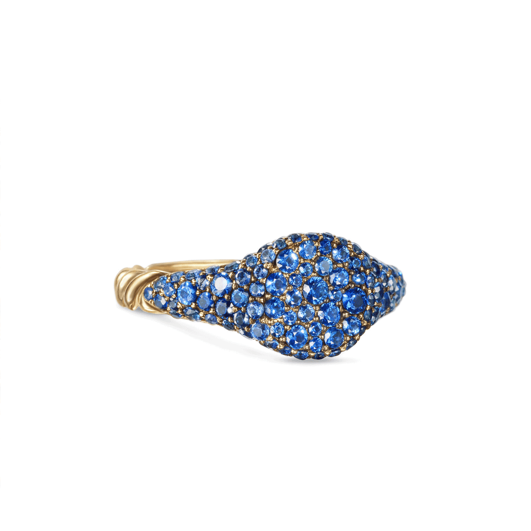 David Yurman Petite Pavé Pinky Ring 18k Yellow Gold with Sapphires, 7mm