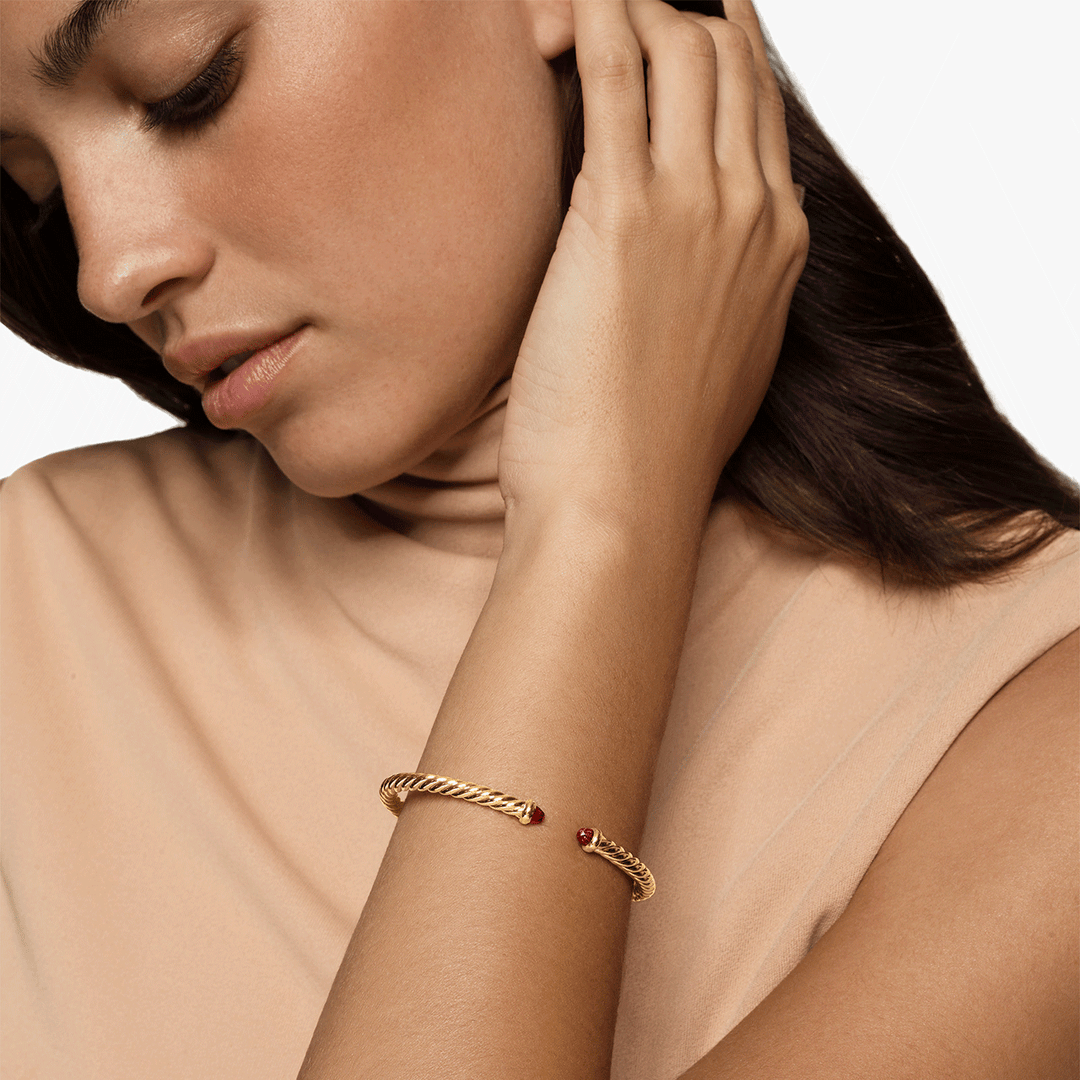 David Yurman Cablespira Flex Bracelet 18K Yellow Gold with Rhodolite Garnet, 4mm