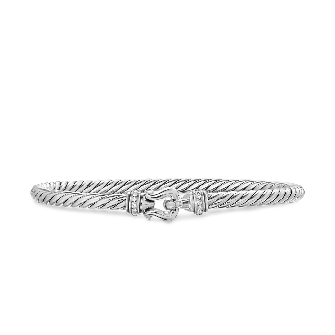 David Yurman Cable Flex Buckle Bracelet Sterling Silver with Diamonds, 4mm