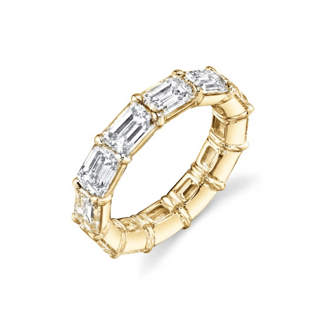 18k Yellow Gold and 3.10 Total Weight Emerald Cut Diamond Eternity Band
