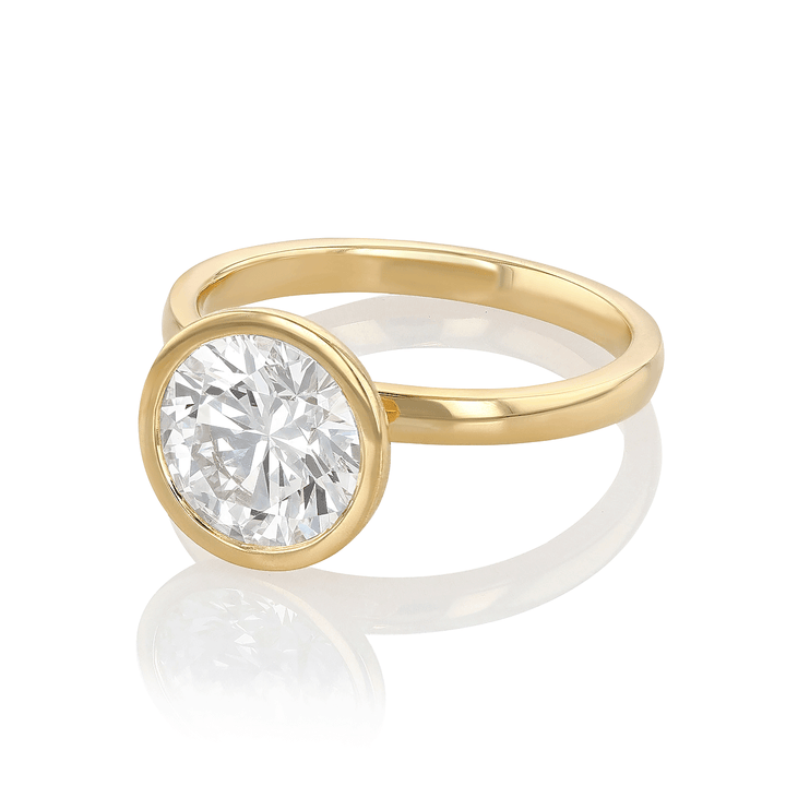 18k Yellow Gold and Round 2.21 Total Weight Bezel Engagement Ring