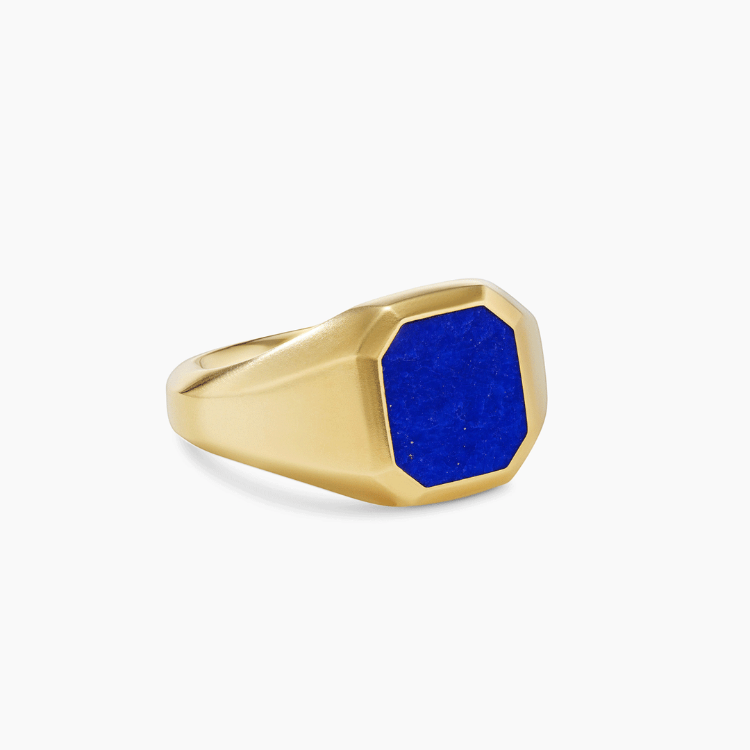 David Yurman Streamline Signet Ring 18k Yellow Gold with Lapis, 14mm