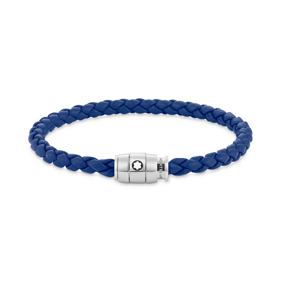 Montblanc  Steel 3 Rings Closing and Blue Leather Bracelet