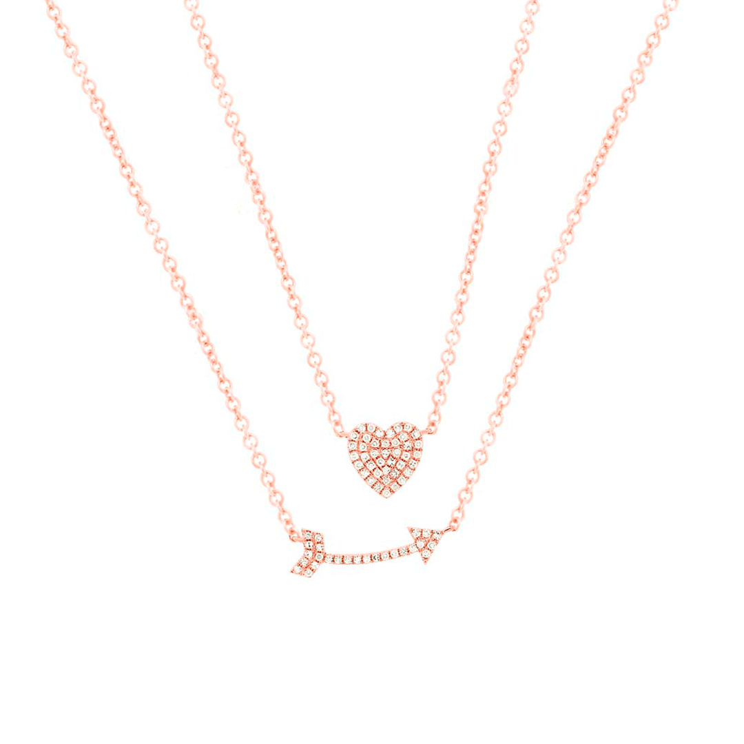 14k Rose Gold and Diamond Heart Layered Necklace