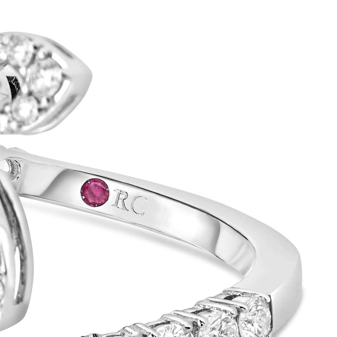 Roberto Coin Tiare 18k White Gold and Pave Diamond Flowers Bypass Ring