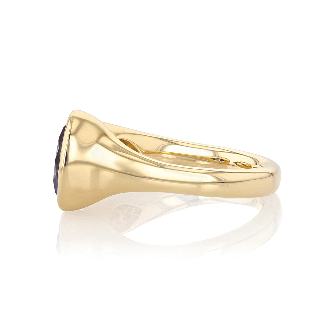 18k Yellow Gold and 3.34 Total Weight Tanzanite Diamond Two Stone Ring