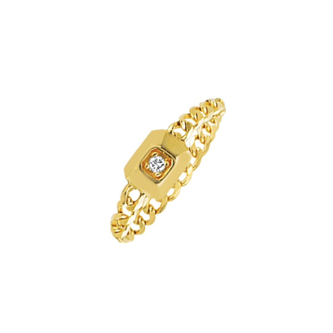 14k Yellow Gold Curb Chain and Diamond Ring