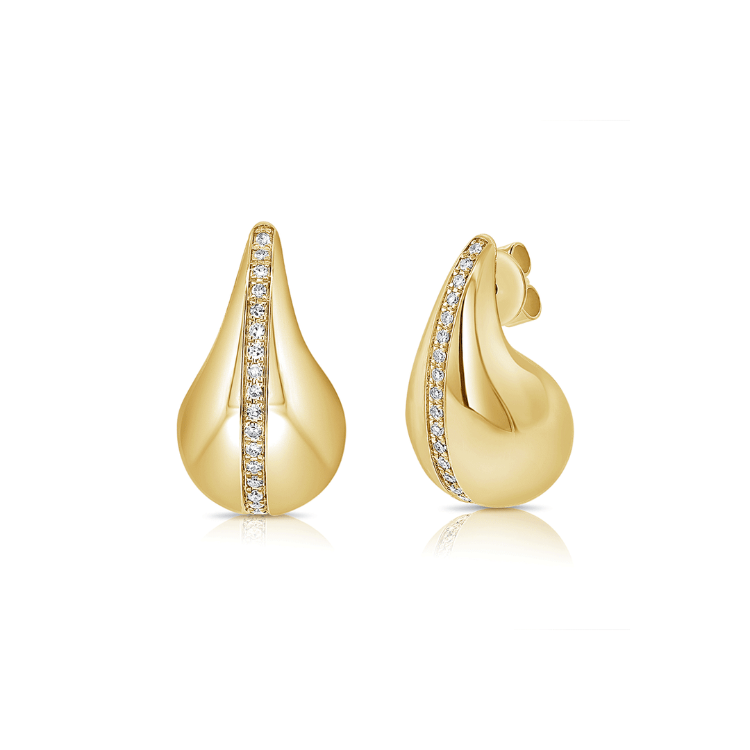 14k Yellow Gold and 0.20 Total Weight Diamond Tear Drop Earrings