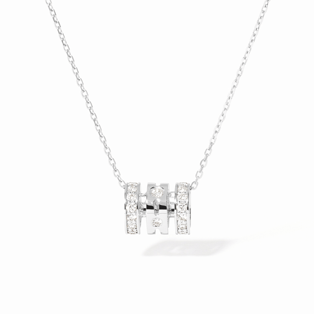 Dinh Van 18k White Gold and 3 Row Diamond Pendant