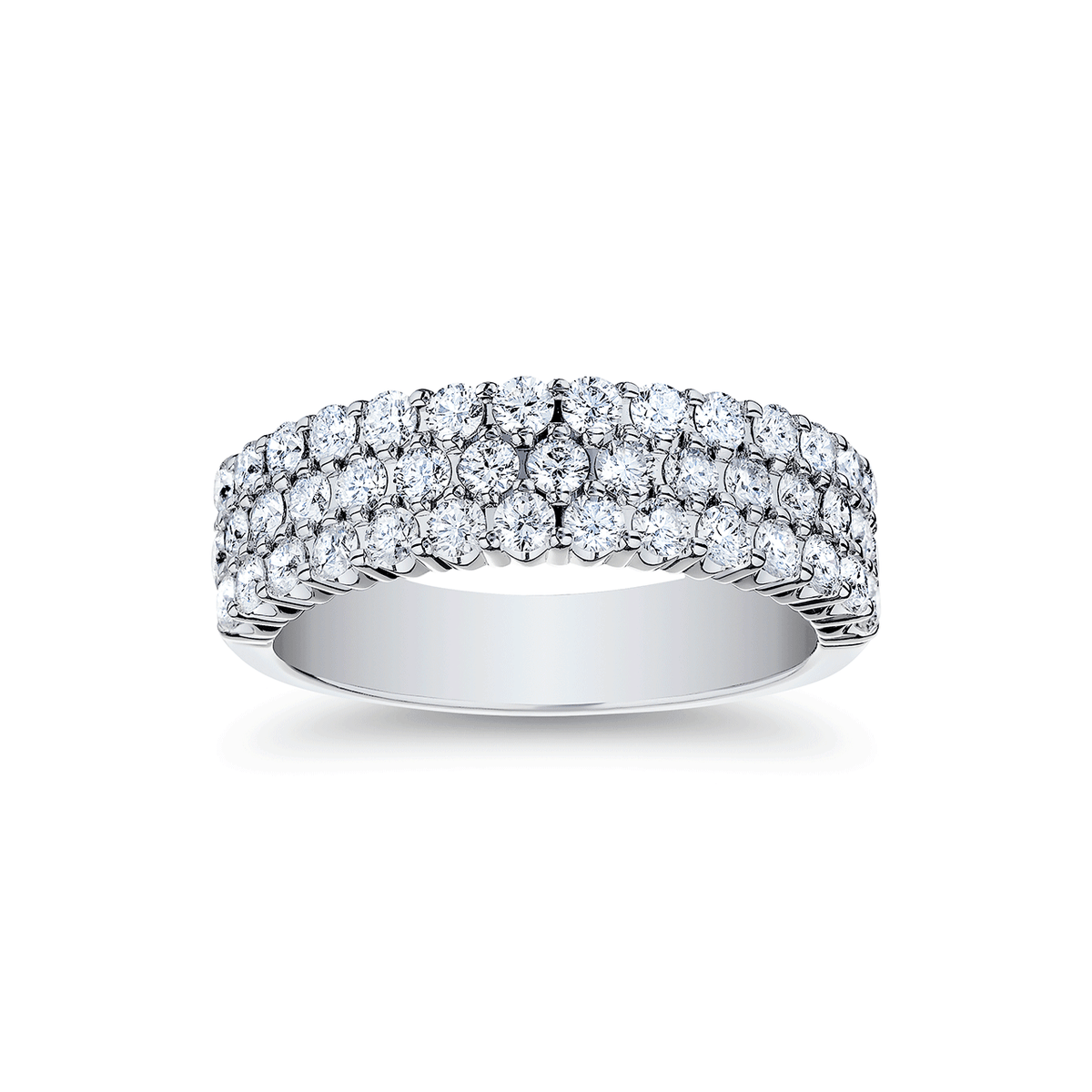 18k White Gold and 1.29 Total Weight Diamond Three Row Band