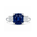Platinum Three Stone Ring with Cushion Shape Sapphire 3.27 Total Weight and Diamonds