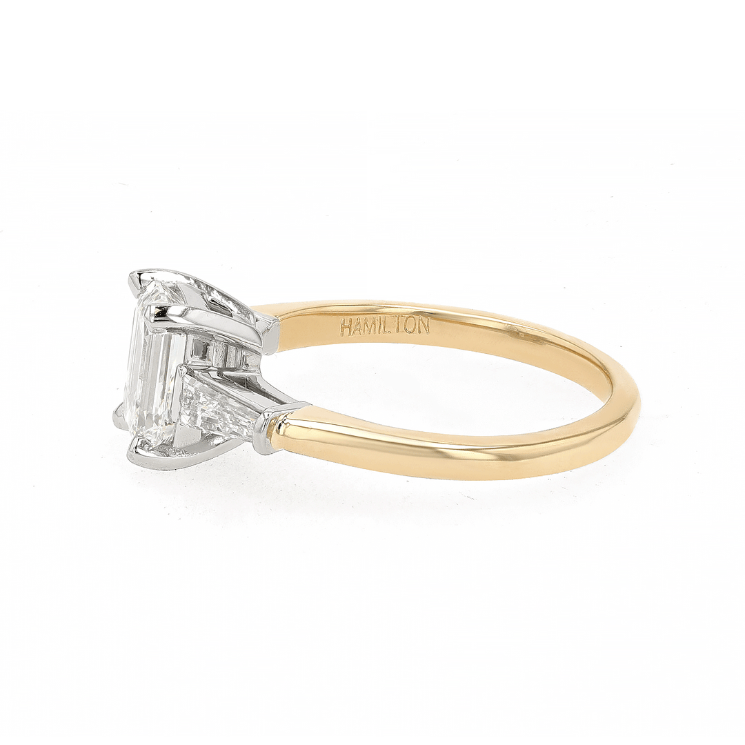 Hamilton Collection Platinum 18k Yellow Gold and 1.60 Total Weight Emerald Cut Diamond Engagement Ring