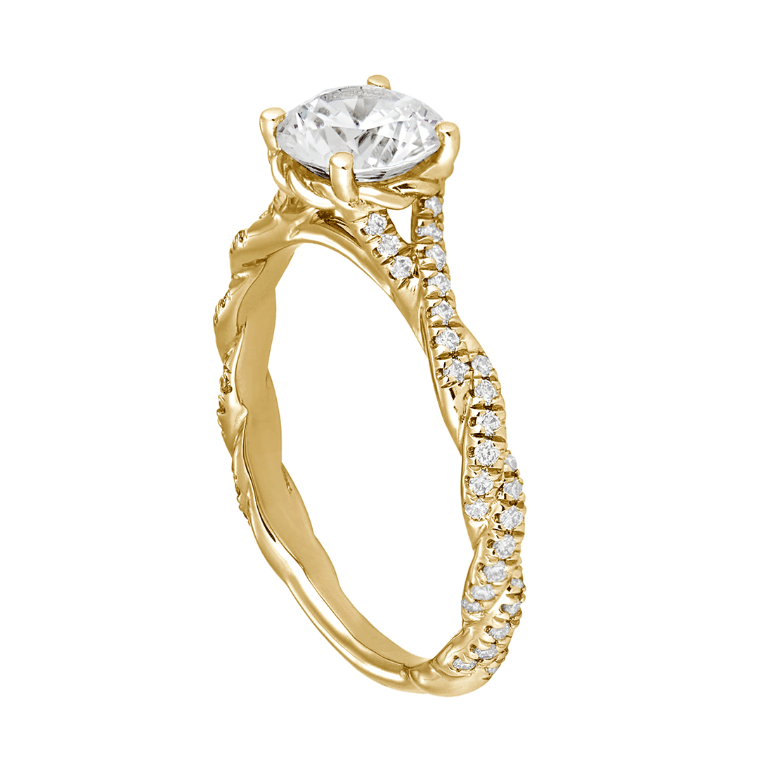 18k Yellow Gold and 1.51 Total Weight Round Diamond Full Twist Engagement Ring