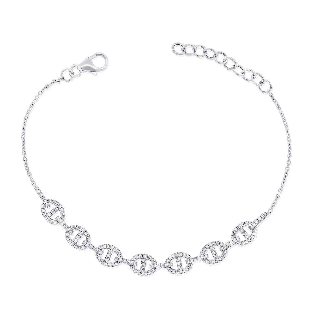 14k White Gold and Diamond .61 Total Weight Chain Link Bracelet