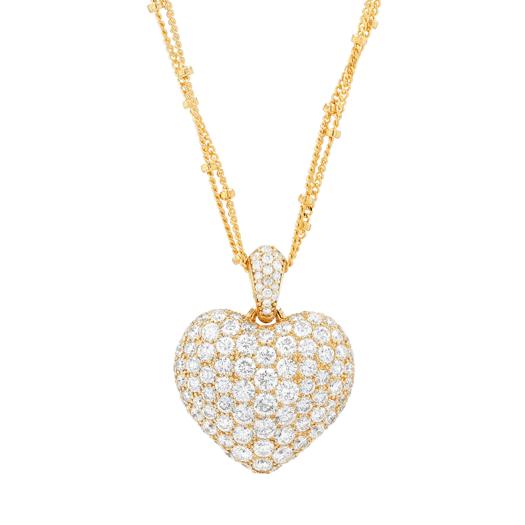 18k Yellow Gold and Diamond 2.80 Total Weight Heart Pendant