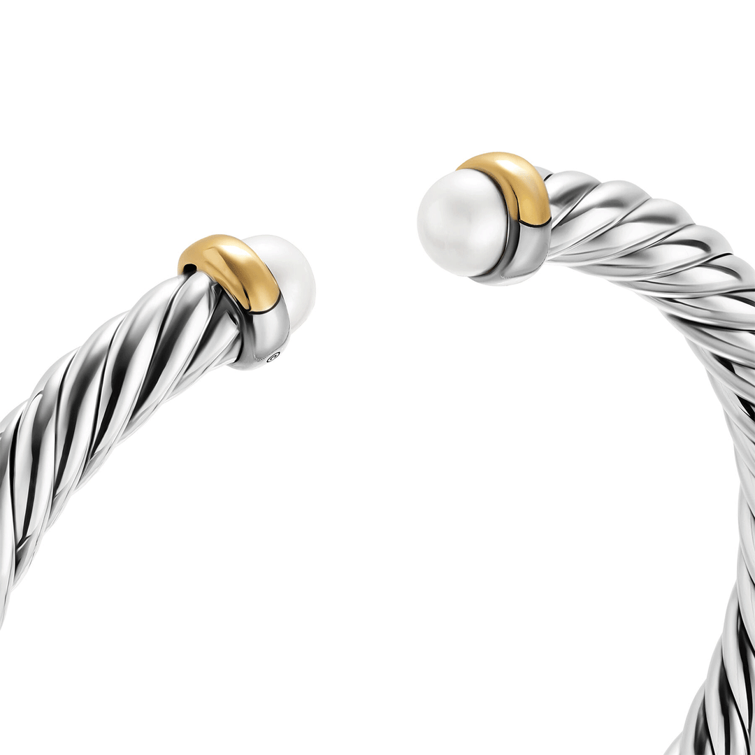 David Yurman Cable Flex® Bracelet Sterling Silver with 14K Yellow Gold and Pearls, 6mm Medium